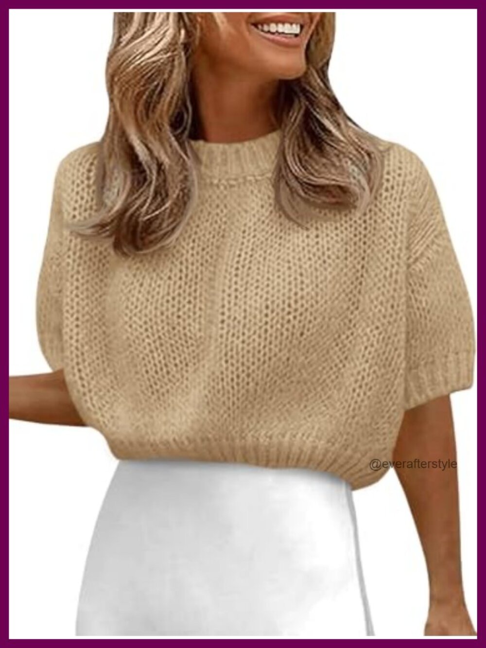 Women's Cropped Knit Sweater Puff Short Sleeve Crewneck Lightweight Cotton Blend